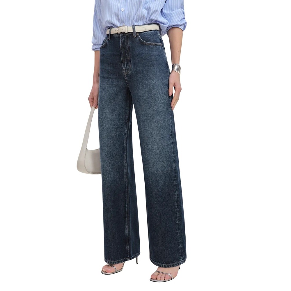 Reformation Dark Wash Mille Wes High Rise Wide Leg Jeans Rigid Denim Size 30